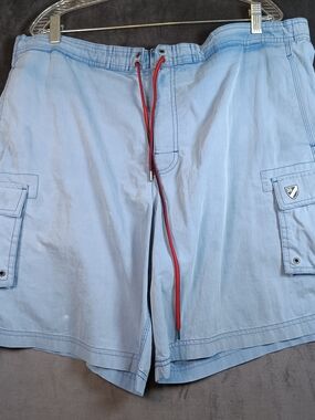 Men's Light Blue Cargo Shorts with Red Drawstring